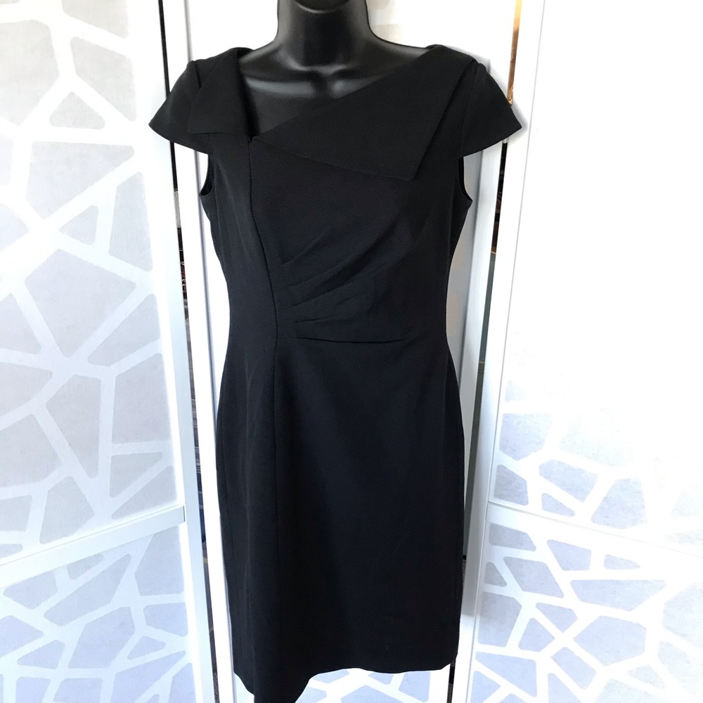 Tahari Ruched Crepe Sheath Dress (Black)